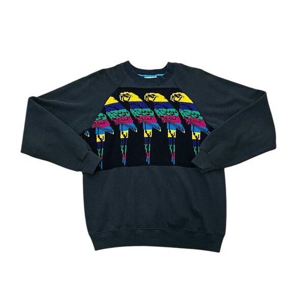 Womens vintage Hanes sweatshirt parrot pattern black cotton y2k - Picture 1 of 5